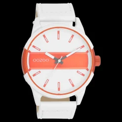 Wit/fluo oranje OOZOO horloge met witte leren band - C11316
