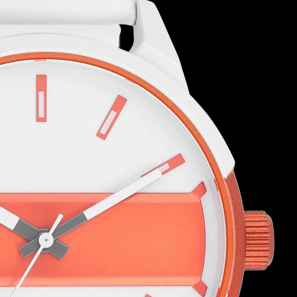 Wit/fluo oranje OOZOO horloge met witte leren band - C11316