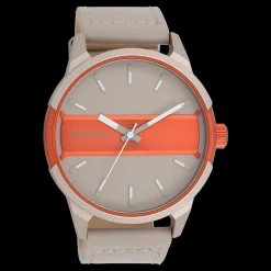 Zand/fluo oranje OOZOO horloge met zand leren band - C11230