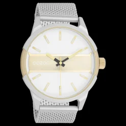 Zilver/goudkleurige OOZOO horloge met zilverkleurige metalen mesh armband - C11106
