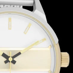 Zilver/goudkleurige OOZOO horloge met zilverkleurige metalen mesh armband - C11106