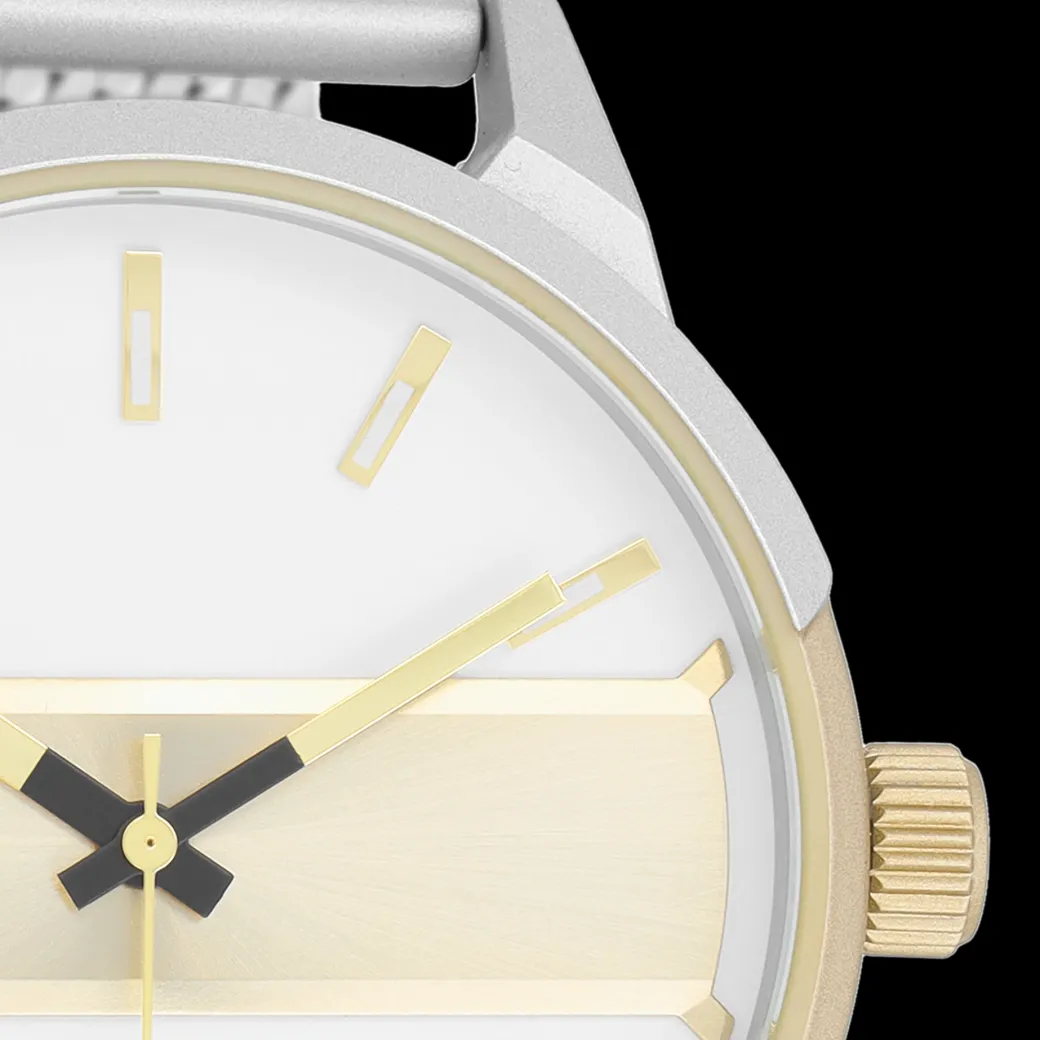 Zilver/goudkleurige OOZOO horloge met zilverkleurige metalen mesh armband - C11106