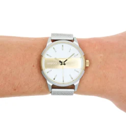 Zilver/goudkleurige OOZOO horloge met zilverkleurige metalen mesh armband - C11106