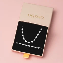 Zilverkleurige armband + ketting set met hartjes