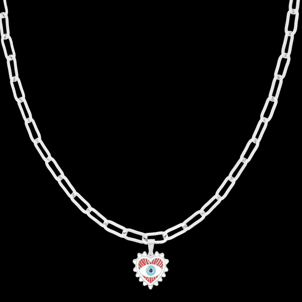Zilverkleurige ketting met boze oog bedeltje