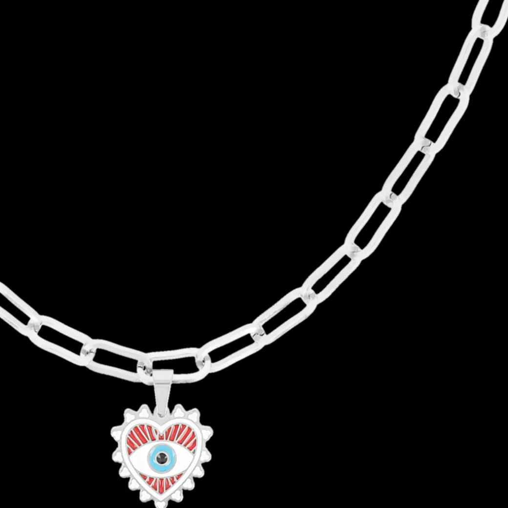 Zilverkleurige ketting met boze oog bedeltje