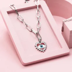 Zilverkleurige ketting met boze oog bedeltje