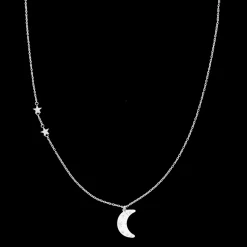 Zilverkleurige oorring + ketting set met een maan bedeltje