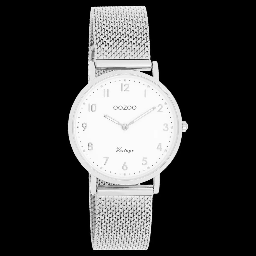 Zilverkleurige OOZOO horloge met metalen mesh armband - C20345
