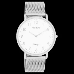 Zilverkleurige OOZOO horloge met metalen mesh armband - C20340
