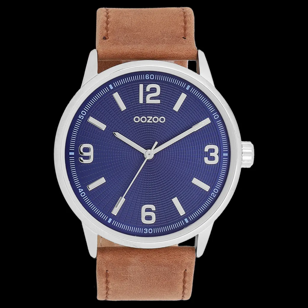 Zilverkleurige OOZOO horloge met leren band leren band - C11501