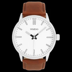Zilverkleurige OOZOO horloge met leren band leren band - C11513
