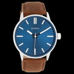 Zilverkleurige OOZOO horloge met bruine leren band - C11400