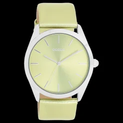 Zilverkleurige OOZOO horloge met limoen groene leren band - C11331