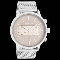 Zilverkleurige OOZOO horloge met metalen mesh armband - C9071