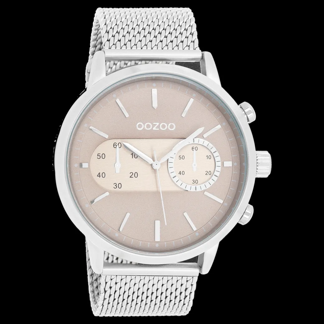 Zilverkleurige OOZOO horloge met metalen mesh armband - C9071