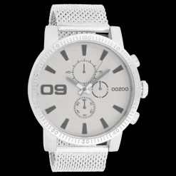 Zilverkleurige OOZOO horloge met metalen mesh armband - C9436
