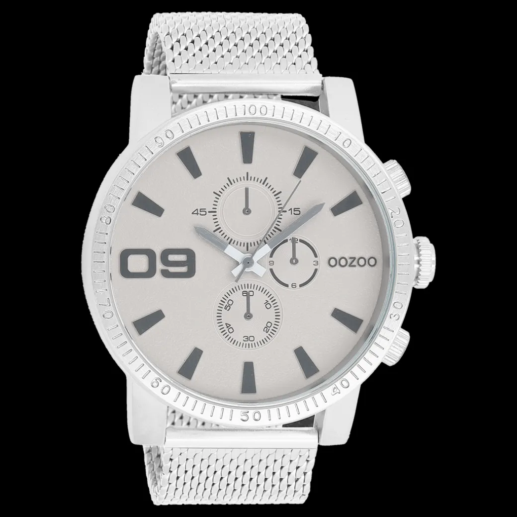 Zilverkleurige OOZOO horloge met metalen mesh armband - C9436