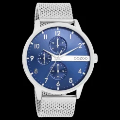 Zilverkleurige OOZOO horloge met metalen mesh armband - C11300