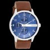 Zilverkleurige OOZOO horloge met cognac leren band - C11306