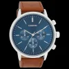 Zilverkleurige OOZOO horloge met bruine leren band - C11200