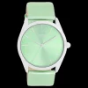 Zilverkleurige OOZOO horloge met mint groene leren band - C11336