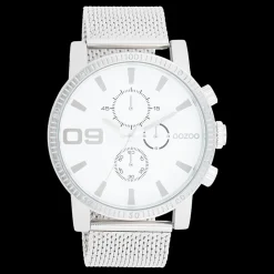 Zilverkleurige OOZOO horloge met metalen mesh armband - C11213