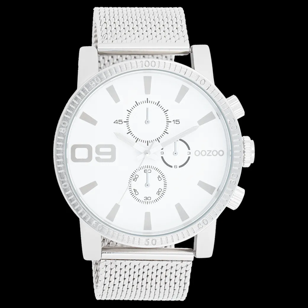 Zilverkleurige OOZOO horloge met metalen mesh armband - C11213