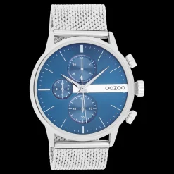 Zilverkleurige OOZOO horloge met metalen mesh armband - C11100
