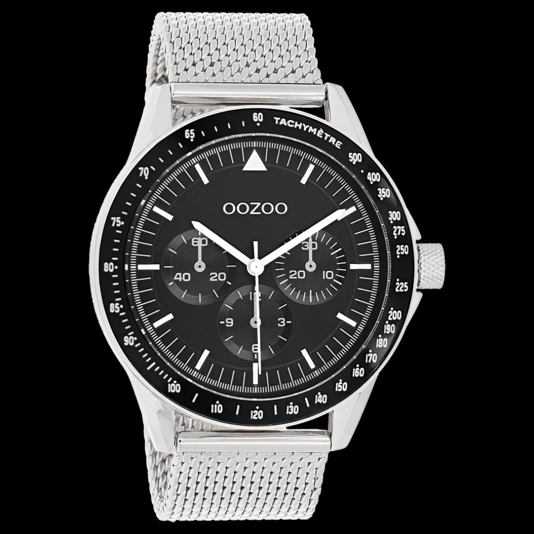 Zilverkleurige OOZOO horloge met metalen mesh armband - C11113