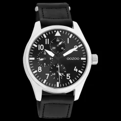 Zilverkleurige OOZOO horloge met zwarte klittenband polsband - C11009