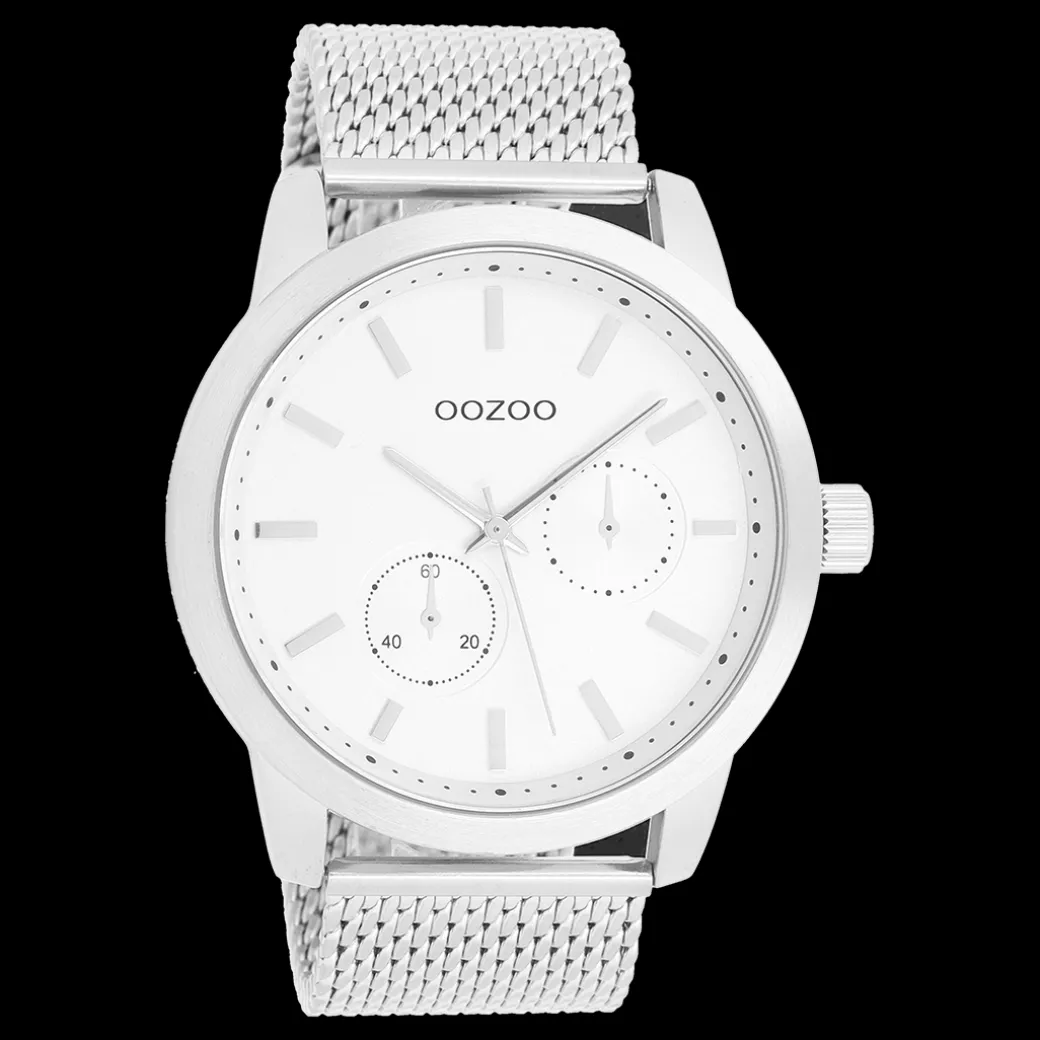 Zilverkleurige OOZOO horloge met metalen mesh armband - C9663