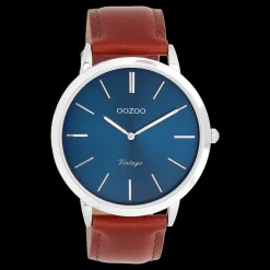 Zilverkleurige OOZOO horloge met bruine leren band - C20387