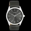 Zilverkleurige OOZOO horloge met donker grijze leren band - C11338