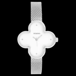 Zilverkleurige OOZOO horloge met metalen mesh armband metalen mesh armband - C11525