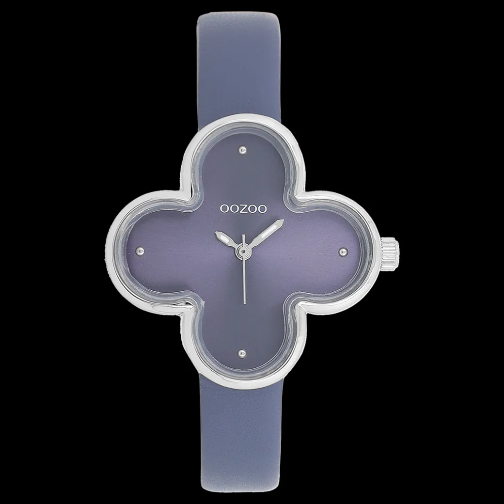 Zilverkleurige OOZOO horloge met leren band leren band - C11522