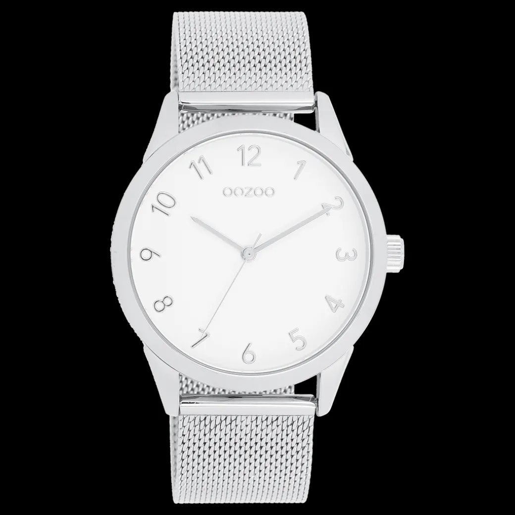 Zilverkleurige OOZOO horloge met metalen mesh armband - C11320