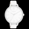 Zilverkleurige OOZOO horloge met witte leren band - C11345