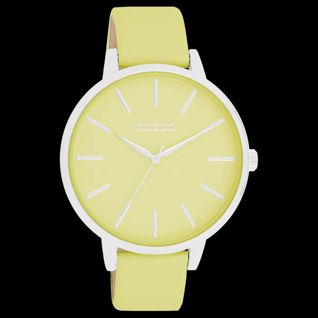 Zilverkleurige OOZOO horloge met limoen groene leren band - C11360