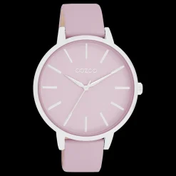 Zilverkleurige OOZOO horloge met lila leren band - C11361