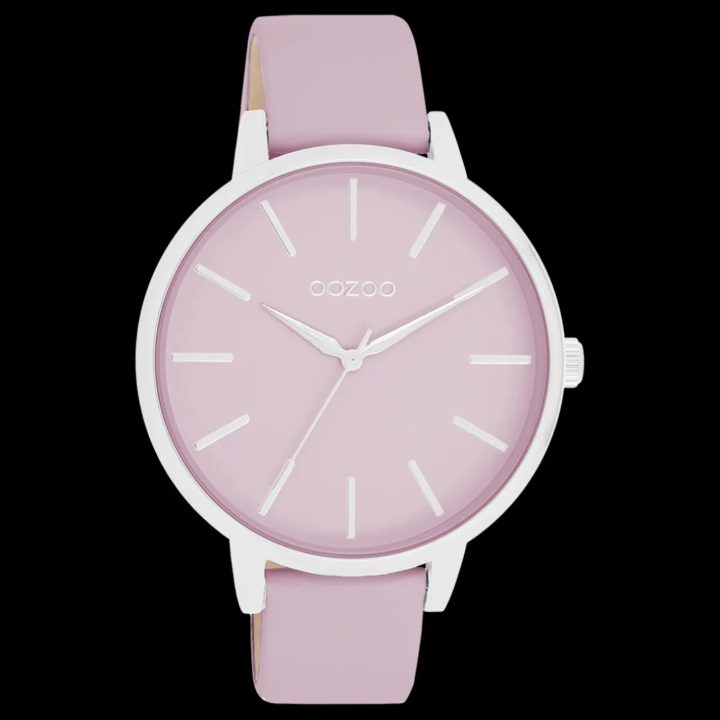 Zilverkleurige OOZOO horloge met lila leren band - C11361