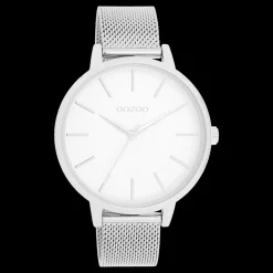 Zilverkleurige OOZOO horloge met metalen mesh armband - C11362