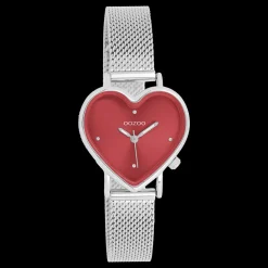 Zilverkleurige OOZOO horloge met metalen mesh armband - C11444