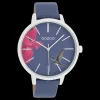 Zilverkleurige OOZOO horloge met marine blauw leren band - C11069
