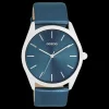 Zilverkleurige OOZOO horloge met blauwe leren band - C11337
