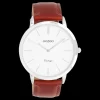 Zilverkleurige OOZOO horloge met bruine leren band - C20385