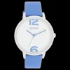 Zilverkleurige OOZOO horloge met mineraal blauwe leren band - C11235