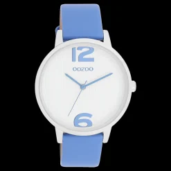 Zilverkleurige OOZOO horloge met mineraal blauwe leren band - C11235