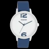Zilverkleurige OOZOO horloge met donker blauwe leren band - C11238