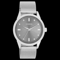 Zilverkleurige OOZOO horloge met metalen mesh armband - C11281